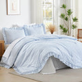 Andency Blue Gingham Ruffle Comforter Queen, 3 Pieces Vintage Bedding
