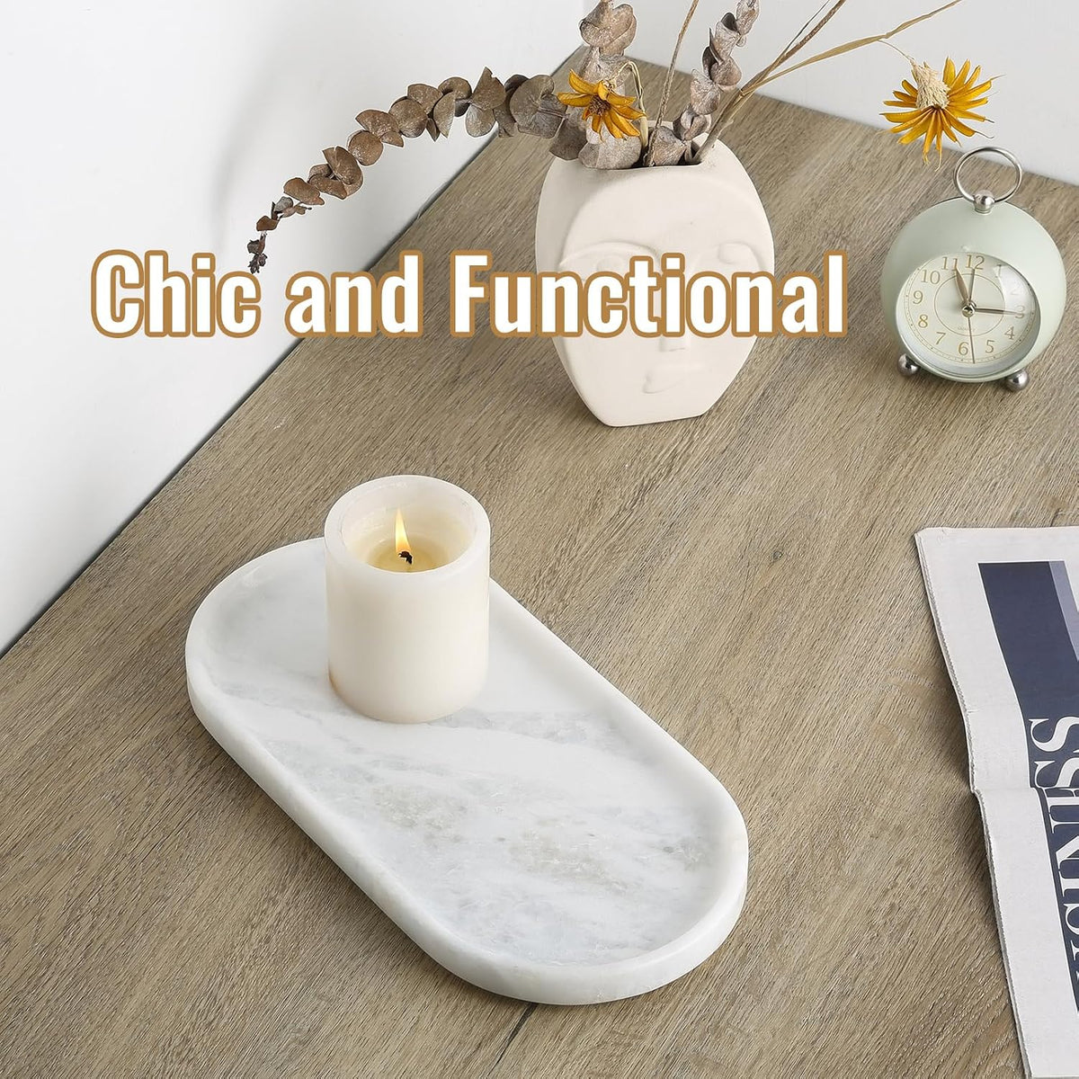 Koville African Natural Marble Decorative Tray, 12"x6" - Countertop Organizer, Catchall Tray for Perfume, Candles, Jewelry