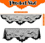 AerWo Halloween Decorations Indoor Fireplace Mantel Scarf, Black Lace Spiderweb Fireplace Cover for Halloween Mantle Decor Festive Party Supplies,20x79 inches