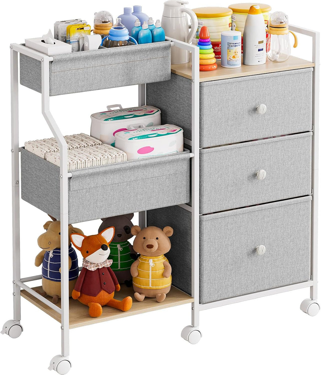 Baby Diaper Caddy Organizer Rolling Cart with Dividers and Drawers