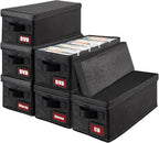 DVD Storage Boxes, 6P Larger DVD Storage Cases with Lid, Stackable Fabrics Media Storage Holds Up 156 DVDs (Each 26), Also Idea for Storaging Blu rays, Video Game Cases, CDs