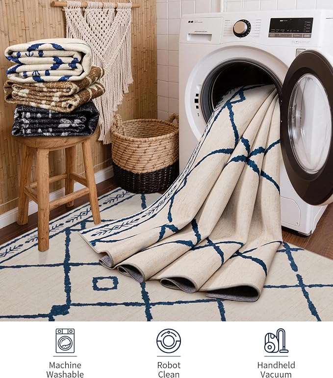 YIHOUSE Boho 5x7 Area Rugs for Living Room, Western Beige and Blue Rug - Image 5