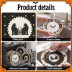 4 Pcs Tile Stoneware 24k Gold Accent Halloween Dessert Plates Ceramic