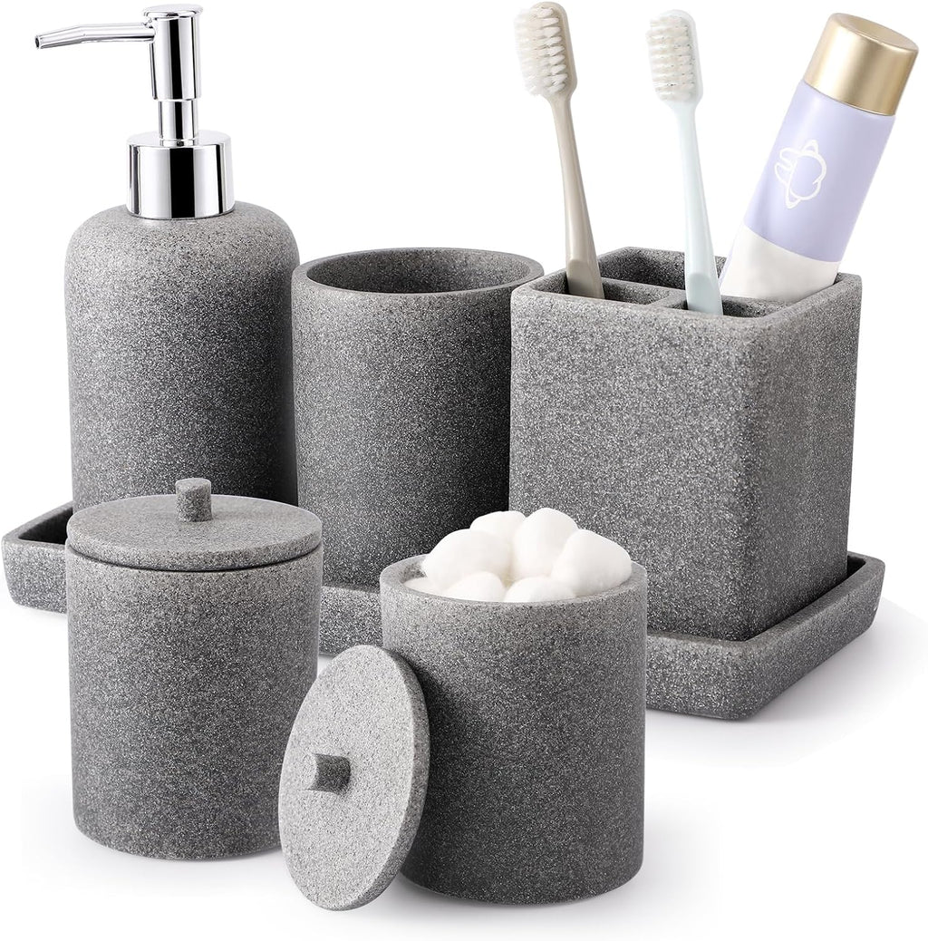 XLHOMO Resin Beige Bathroom Set, 6 Pcs Bath Decor and Accessories Sets