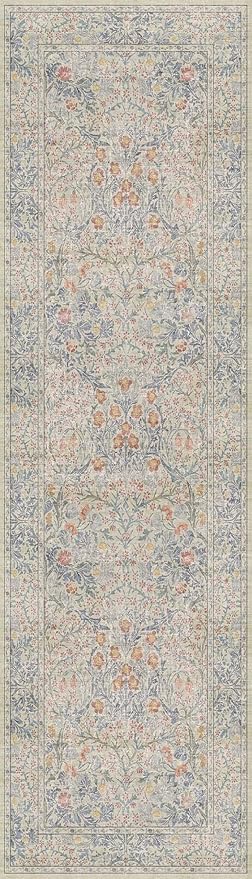 Hazo Haus Non Slip Beige Blue Hallway Runner Rug - Image 2