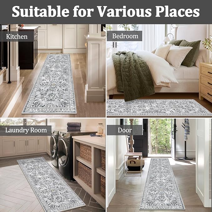 Yamaziot Washable Runner Rug 2x6 – Non Slip Boho Floral Hallway Runner Rug - Image 7