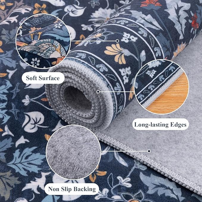 HEBE Washable Hallway Runner Rug 2'x 8' Non Slip Kitchen Rugs Runner, Low Pile - Image 3