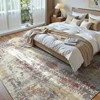 Living Room Rug 7x10 Beige Area Rugs Machine Washable Abstract Boho Large Rug - Image 2