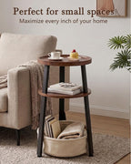 Small Round Side Table, 3-Tier End Table with Storage Basket
