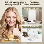 GOMIPURU Vanity Mirror with Lights, Lighted Makeup Mirror with 30X/10X/5X Magnification, Rechargeable Trifold Mirror with 3 Color&Adjustable Brightness, Travel Makeup Mirror with Lights for Desk,Gifts