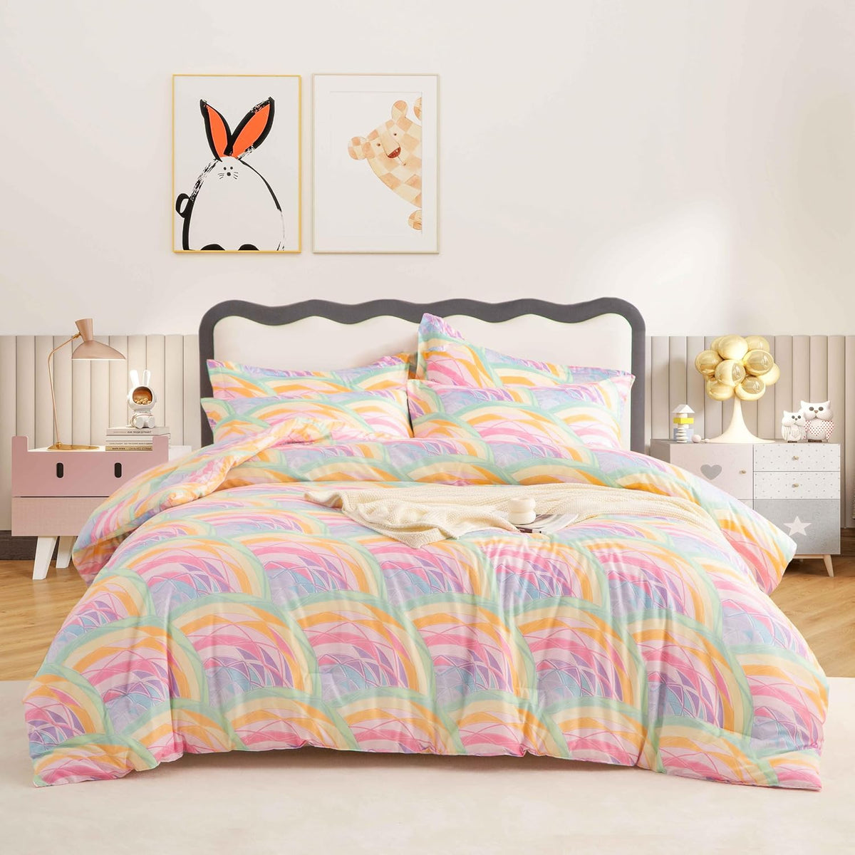 SDY 3PCS Mermaid Comforter, Soft Rainbow Comforter Queen, Bed in A Bag Queen Microfiber Bedding Set for Kids, Toddler, Girls, Boys Includes 1Comforter,2Pillowcases