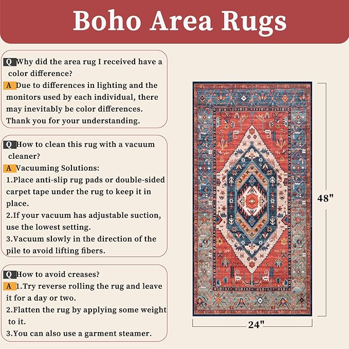 SERISSA 2x4 Boho Rugs for Entryway, Washable Non-Slip Kitchen Runner Rug - Image 2