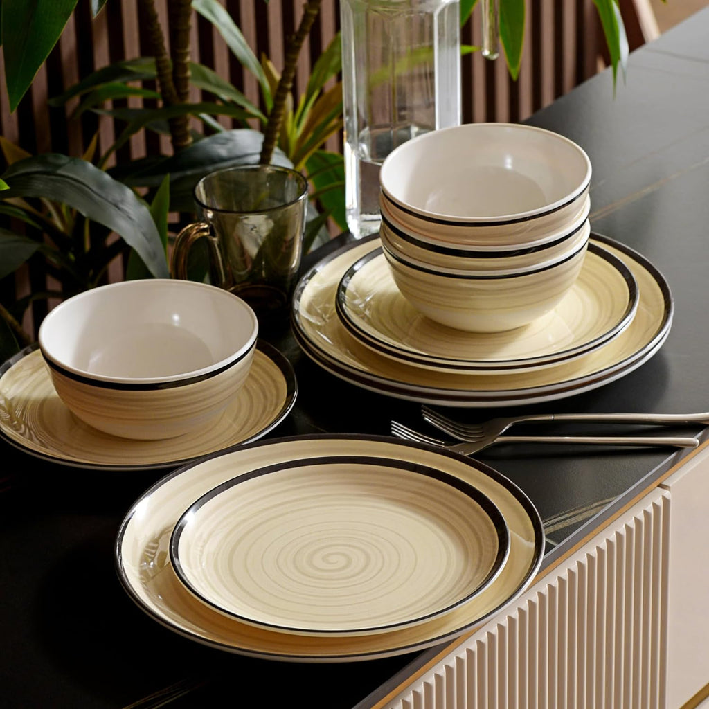 Melamine Dinnerware Set for 4, 12Pcs Dinner Dishes Set,Off White
