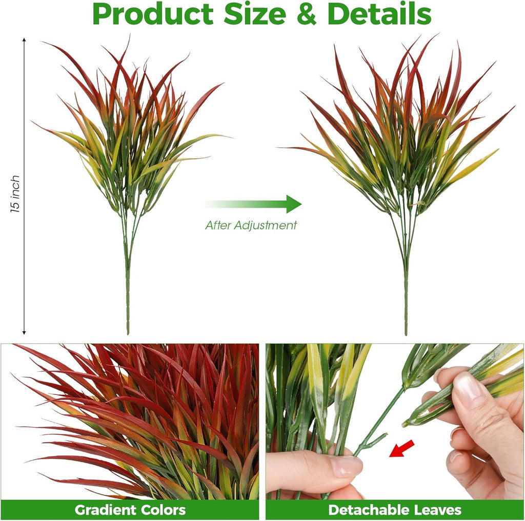 16 Pcs Artificial Plants Outdoor Fake Grass Fall Stems, Red