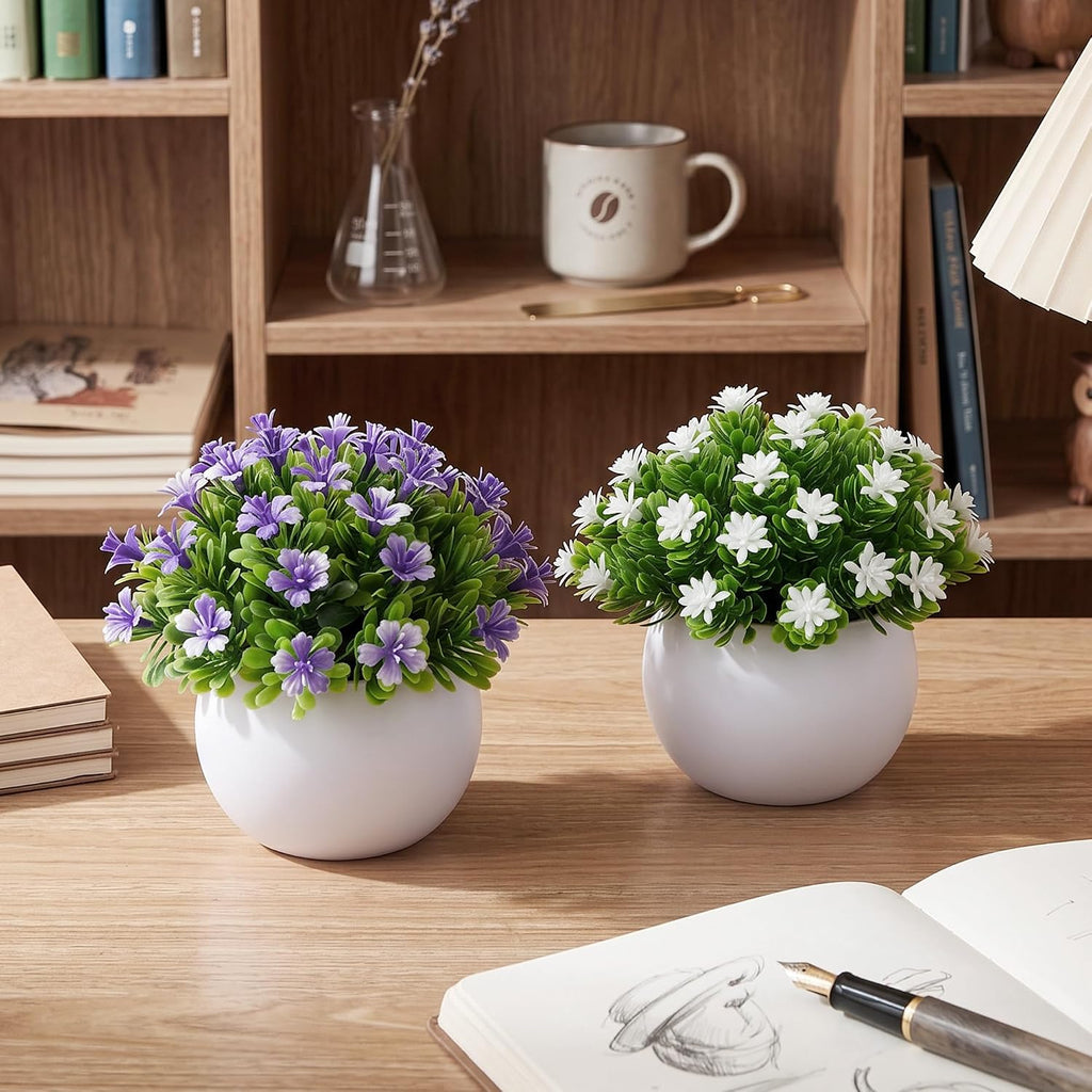 6 Pack Small Artificial Flowers in Pots, Realistic Faux Fake Potted Plants
