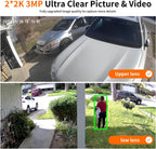 LETSCEE Dual Lens Security Cameras Wireless Outdoor，Solar Cameras for Home Security，Motion Detection,Night Vision,No Month Fee,IP65 Water Proof
