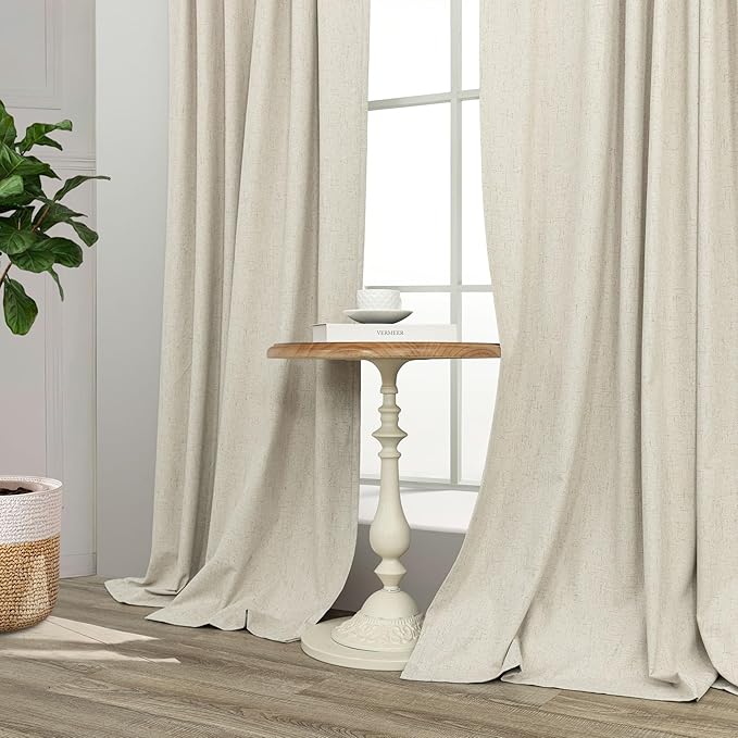 Burlap Curtains 90 Inches Long for Bedroom 2 Panel 100 Percent Blackout Linen - Image 9