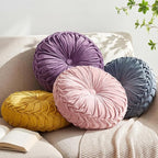 Kathfly Set of 4 Decorative Round Pleated Throw Pillows, Classy Velvet Pumpkin - Image 7