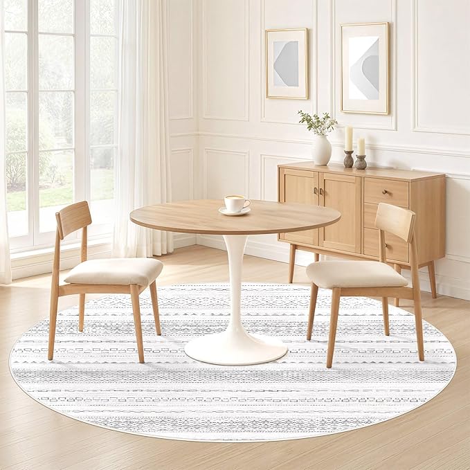 Nakagishi Round Rug Boho Area Rugs: 8x8 Washable Large Circle Neutral Soft - Image 4