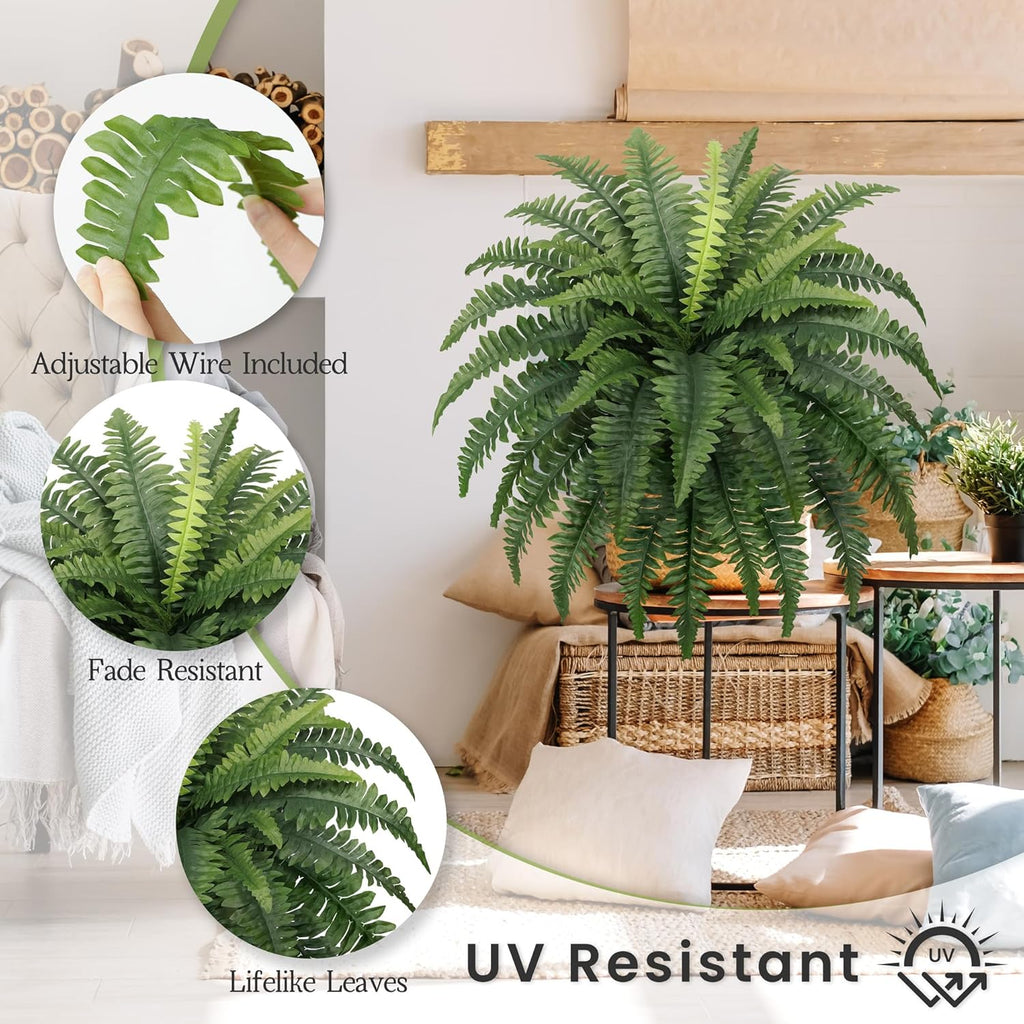 FOREST PRINCE 35" Fake Ferns Artificial Bush Plants for Outdoors, 2-Pack