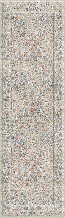Vintage Beige Blue 3x10 Runner Rug - Image 2
