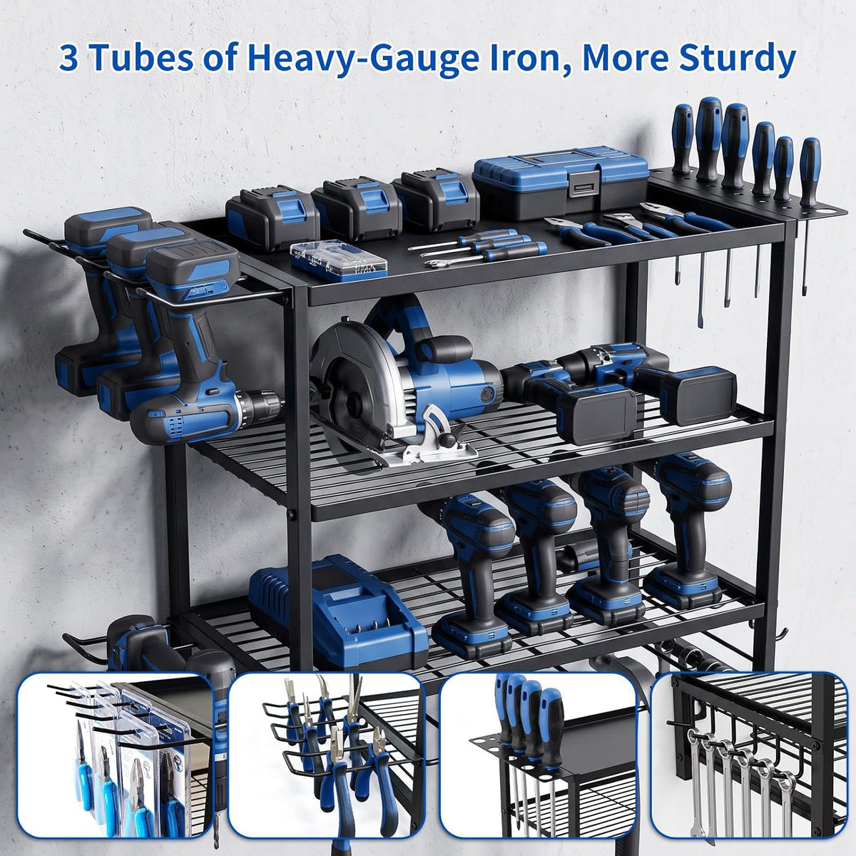 KAIHAOWIN Power Tool Organizer for Tool Storage Drill Holder Wall Mount with Screwdriver Organizer for Garage Organization, Workshop