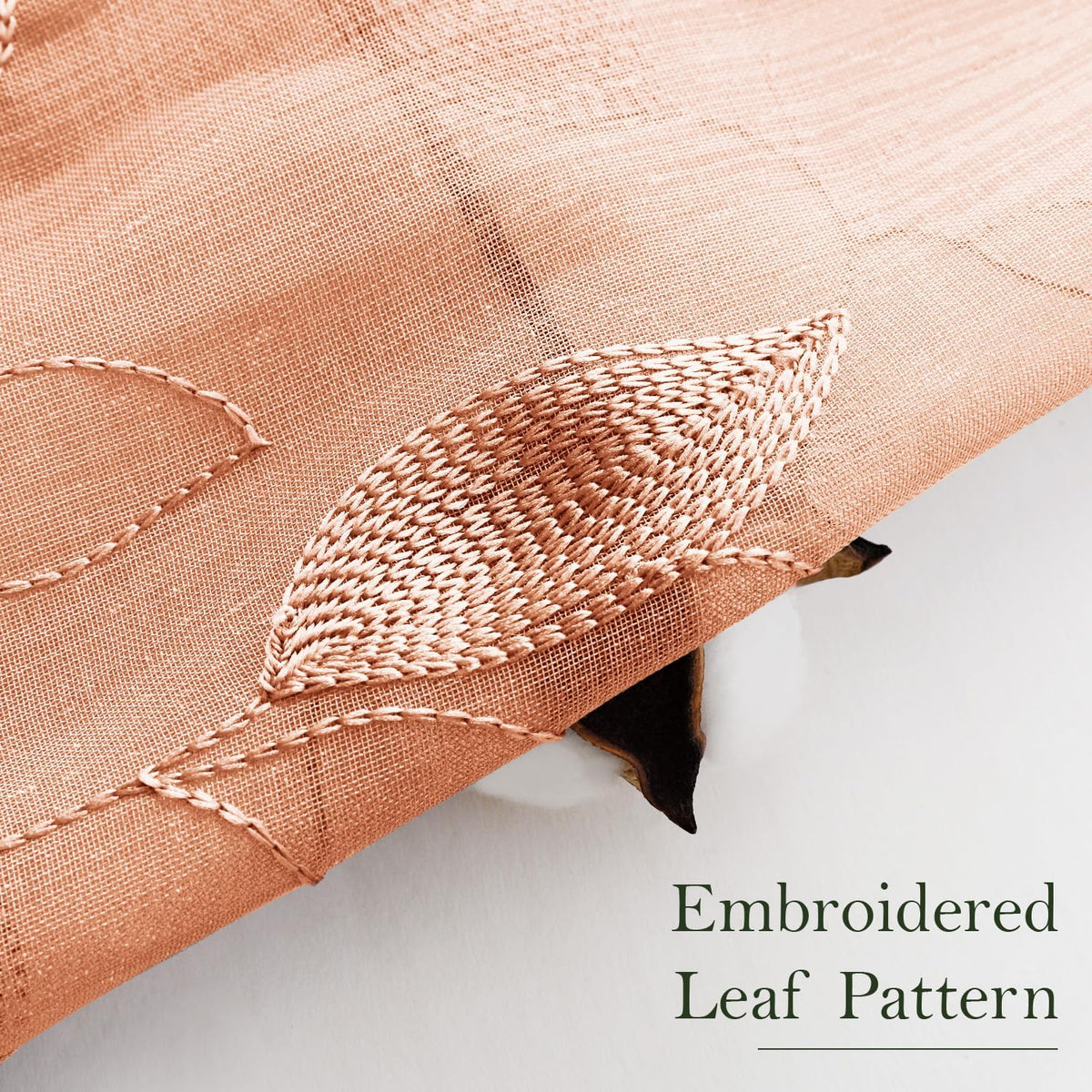 HOMEIDEAS Fall Burnt Orange Sheer Curtains Floral Leaf Embroidered, 52x63