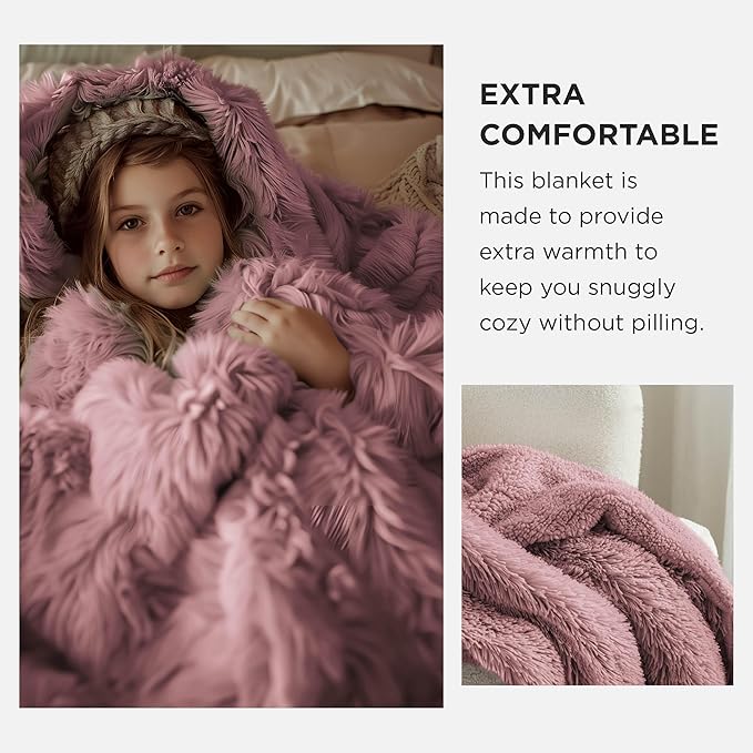 Bedsure GentleSoft Fluffy Dusty Pink King Size Blanket - Image 3