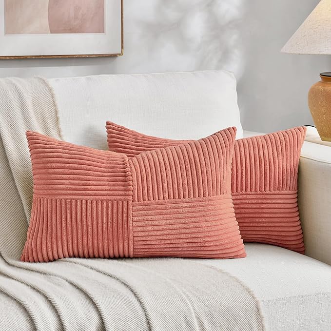 Fancy Homi 2 Packs Coral Long Lumbar Decorative Throw Pillow Covers 12x24 Inch by Fancy+Homi