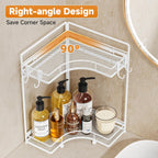 VITVITI 2-Tier Corner Bathroom Counter Organizer, Bathroom Countertop Organizer Storage for Sink, Metal Mesh Makeup Organizer for Vanity Countertop Kitchen with Hooks,White