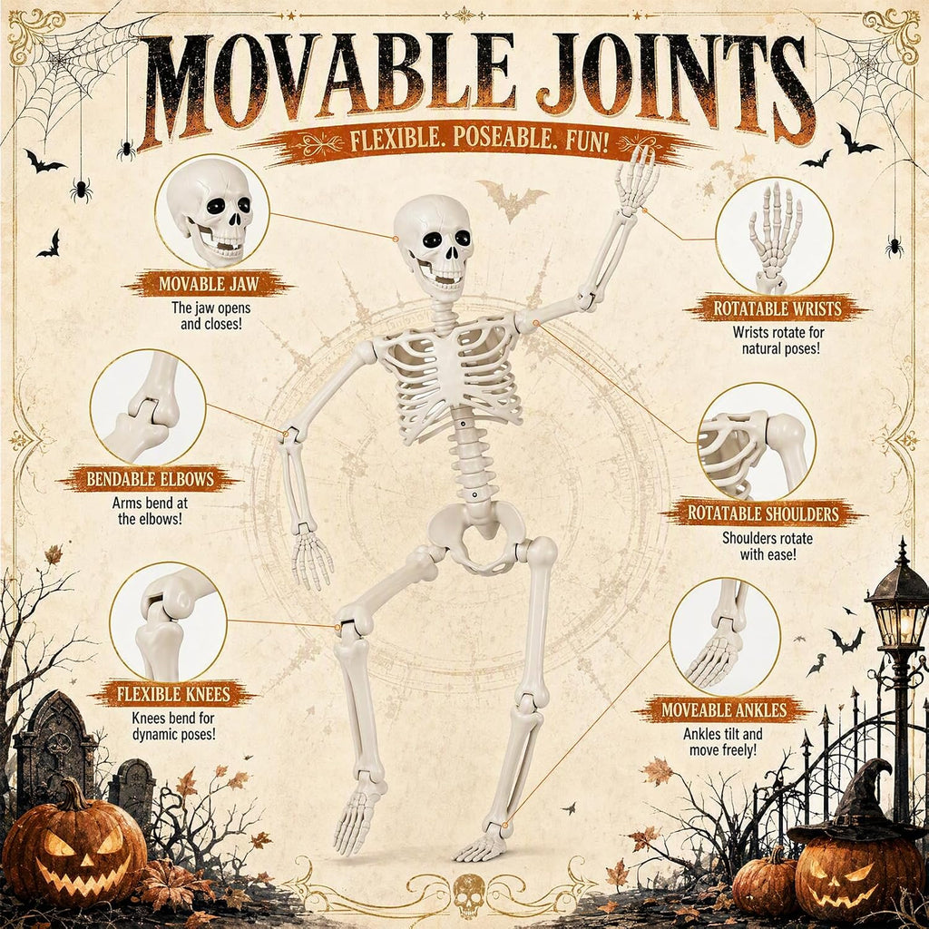 2 Pack 36" Halloween Skeleton, 3 ft Human Skeleton Full Body Posable Joints Plastic Skeleton for Halloween Decoration, Yard Patio Lawn Garden Skeleton Spooky Party Decoration Indoor Outdoor