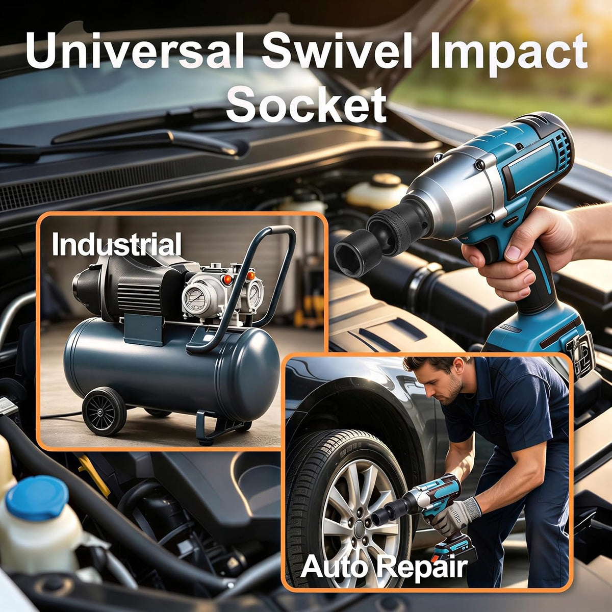 3/8" Drive Impact Swivel Socket 17mm Universal Joint Socket