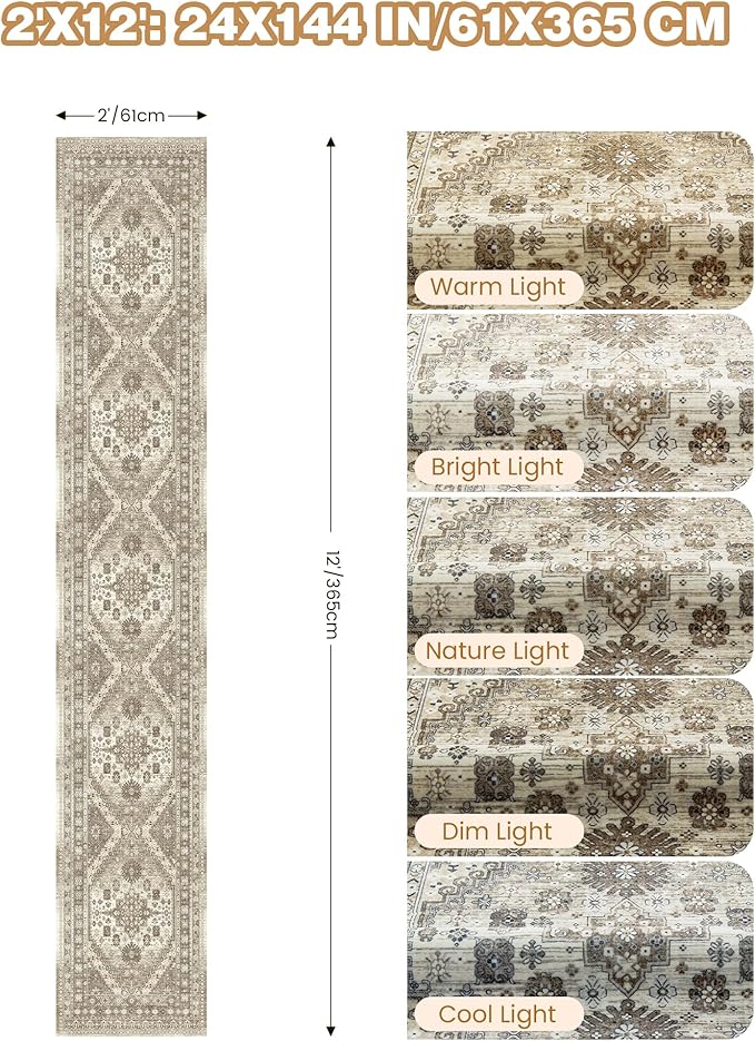 Hallway Runner Rug 2x12, Extra Long Washable Runner Rugs - Image 2