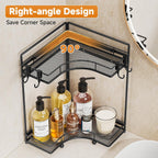 VITVITI 2-Tier Corner Bathroom Counter Organizer, Bathroom Countertop Organizer Storage for Sink, Metal Mesh Makeup Organizer for Vanity Countertop Kitchen with Hooks, Black