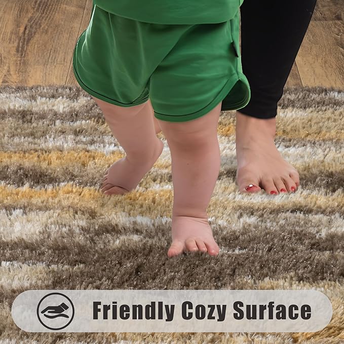 Soft Runner Rugs for Bedroom Hallways, 2x6 Abstract Brown Fluffy Shag Throw - Image 7