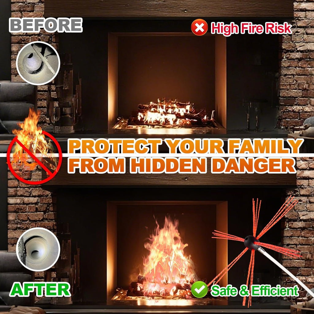 Bluesea 30FT Ergonomic Chimney Sweep Kit, Strong Brush & 9 Flexible Rods