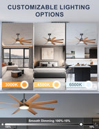 Ohniyou 60" Modern Farmhouse Ceiling Fan with Light for Patio, Living Room