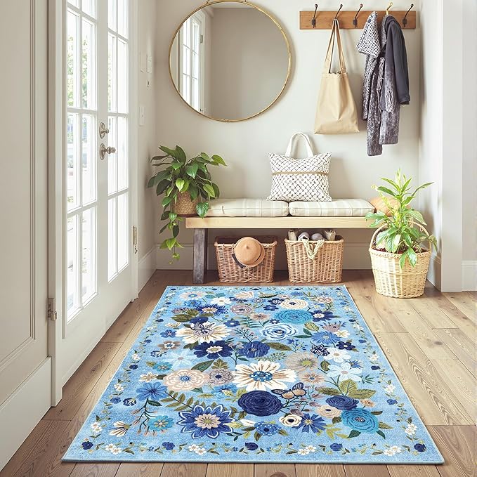 Floral Machine Washable Rug, 3x5 Rug Non Slip Soft Bedroom Rugs - Image 2