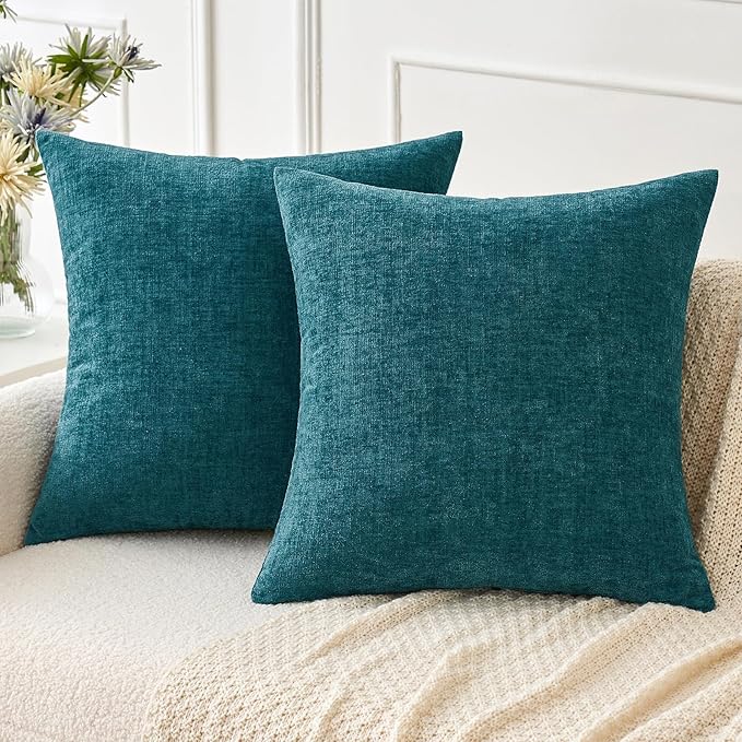 MIULEE Pack of 2 Dark Teal Throw Pillow Covers 18x18 Inch Soft Chenille Pillow by MIULEE