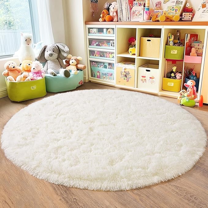 4'x4' Cream Round Rugs for Girls Bedroom, Ultra Soft Fluffy Circle Rug for Kids - Image 6