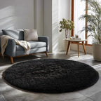 Black Round Rugs 5Ft for Bedroom Aesthetic, Fluffy Plush Circle Area Rugs for - Image 8