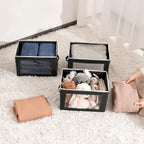 Homsorout Storage Boxes with Lids, Collapsible Storage Bins with Handles, Closet Storage Baskets with Window, Fabric Storage Containers for Organizing Clothes, Towels, Books, 3 Packs, Black