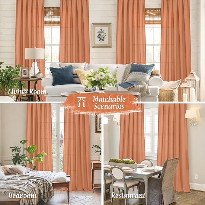 LAMIT Terracotta Linen Boho Curtains 84 inch Length 2 Panels, Light Filtering - Image 6