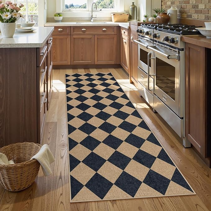 Lahome Colette Checkered Easy Jute Runner Rug, 2x8 Hallway Kitchen Runner Rug - Image 3