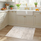 HAOYUNLAI 2x3 Entryway Area Rug: Washable Kitchen Bedroom Carpet Soft Abstract Laundry Bathroom Rugs with Non-Slip Backing Easy-Clean Distressed Home Decor Floor Mat for Pets Family (2x3,Beige/Cream)