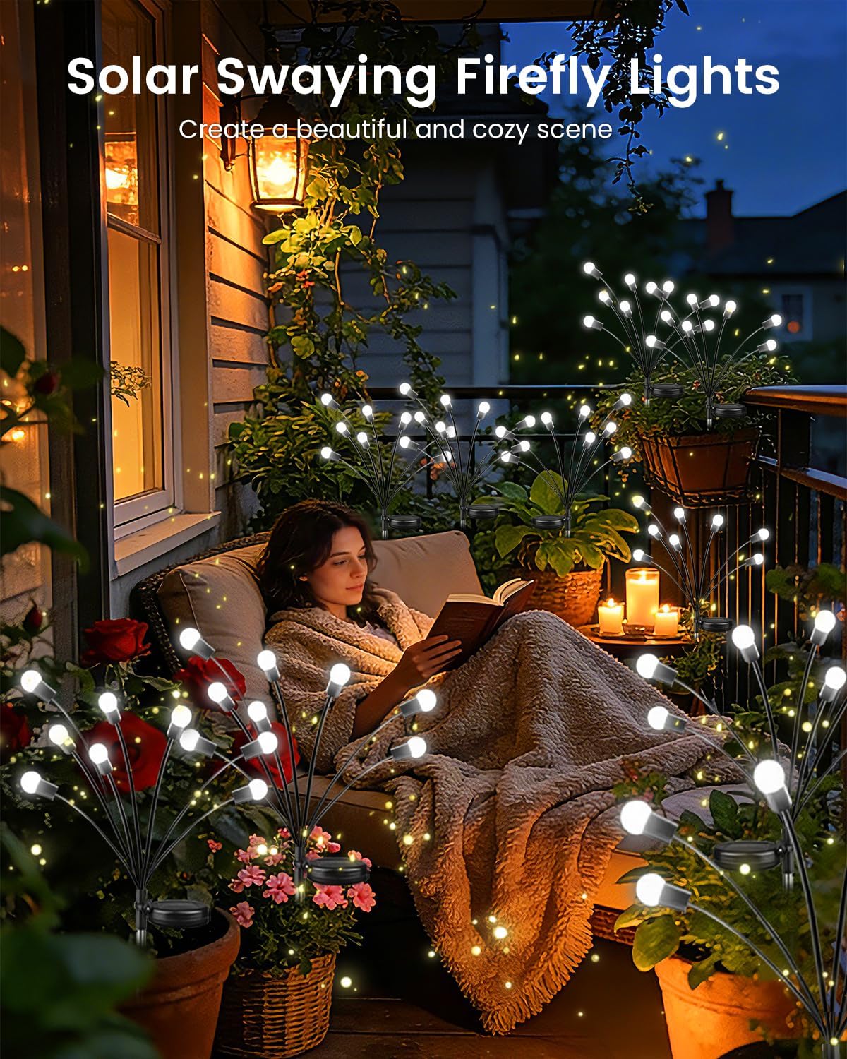 OZS 6 Pack 48 LED Solar Garden Lights, Solar Firefly Lights Outdoor