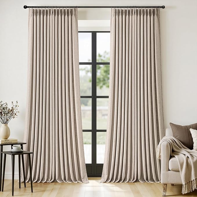 MIULEE Pinch Pleated Thick Linen Curtains 108 Inches Long 2 Panels by MIULEE
