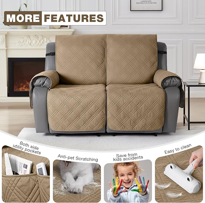 TAOCOCO 100% Waterproof Loveseat Recliner Covers 2 Seater, Split Loveseat Covers - Image 6