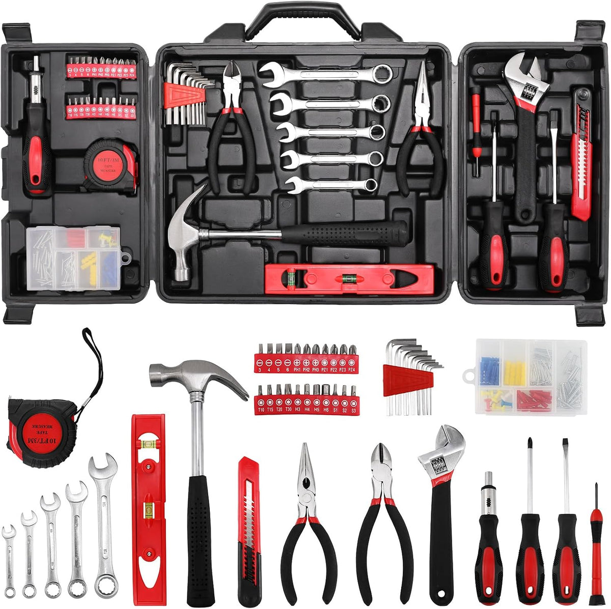 TLGREEN 147-Piece Small Tool Kit with Storage Case, Red