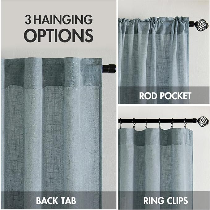 MIULEE Dusty Blue Linen Curtains 72 Inch Length 2 Panels - Image 2